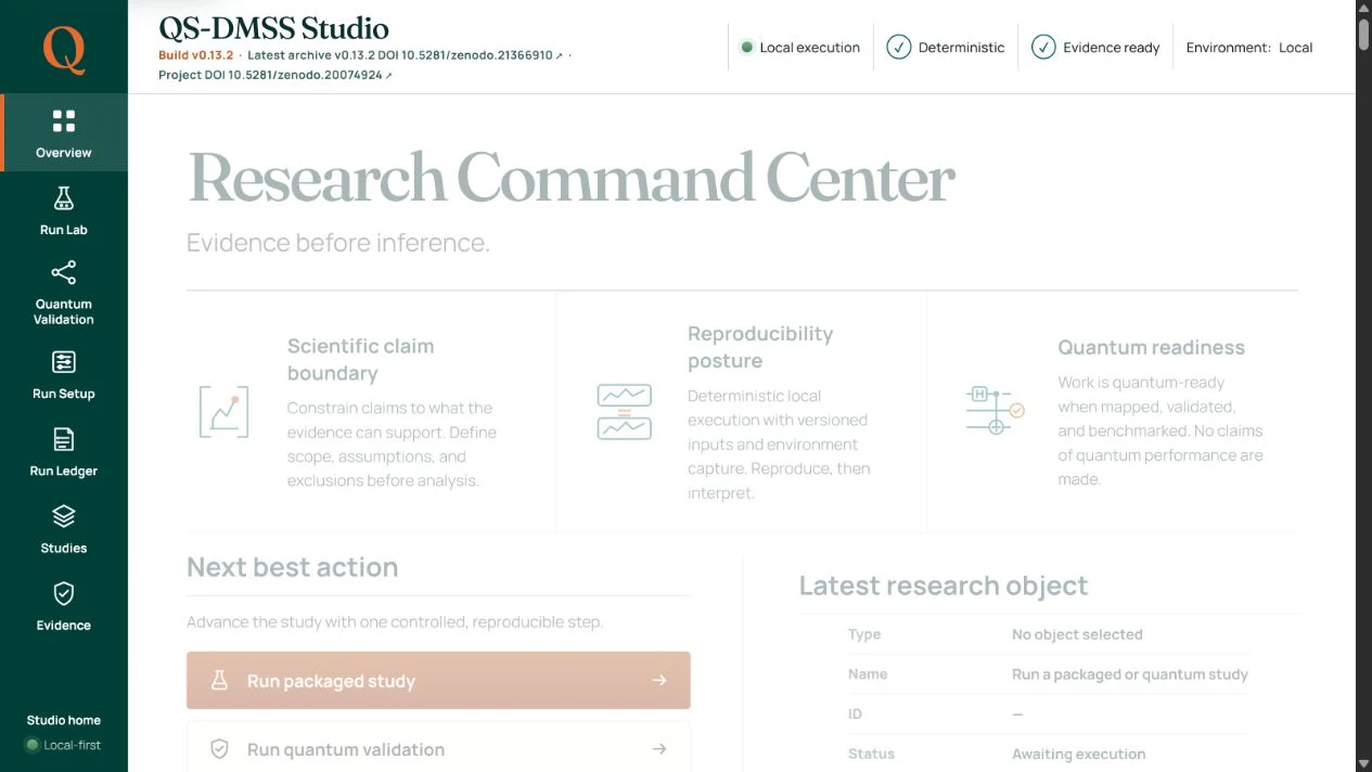 QS-DMSS Studio Research Command Center interface